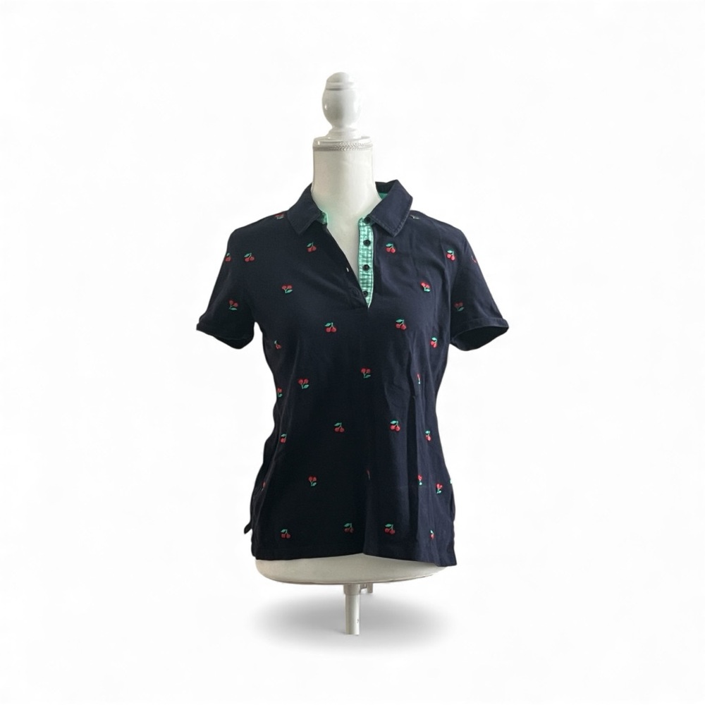 Talbots Dark Blue Women’s Polo Shirt with Cherry Accents